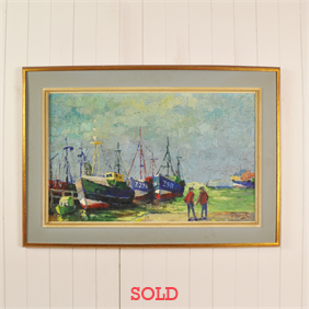Vintage Painting of a Harbour Scene