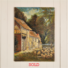 Antique Painting of a Farmyard Scene