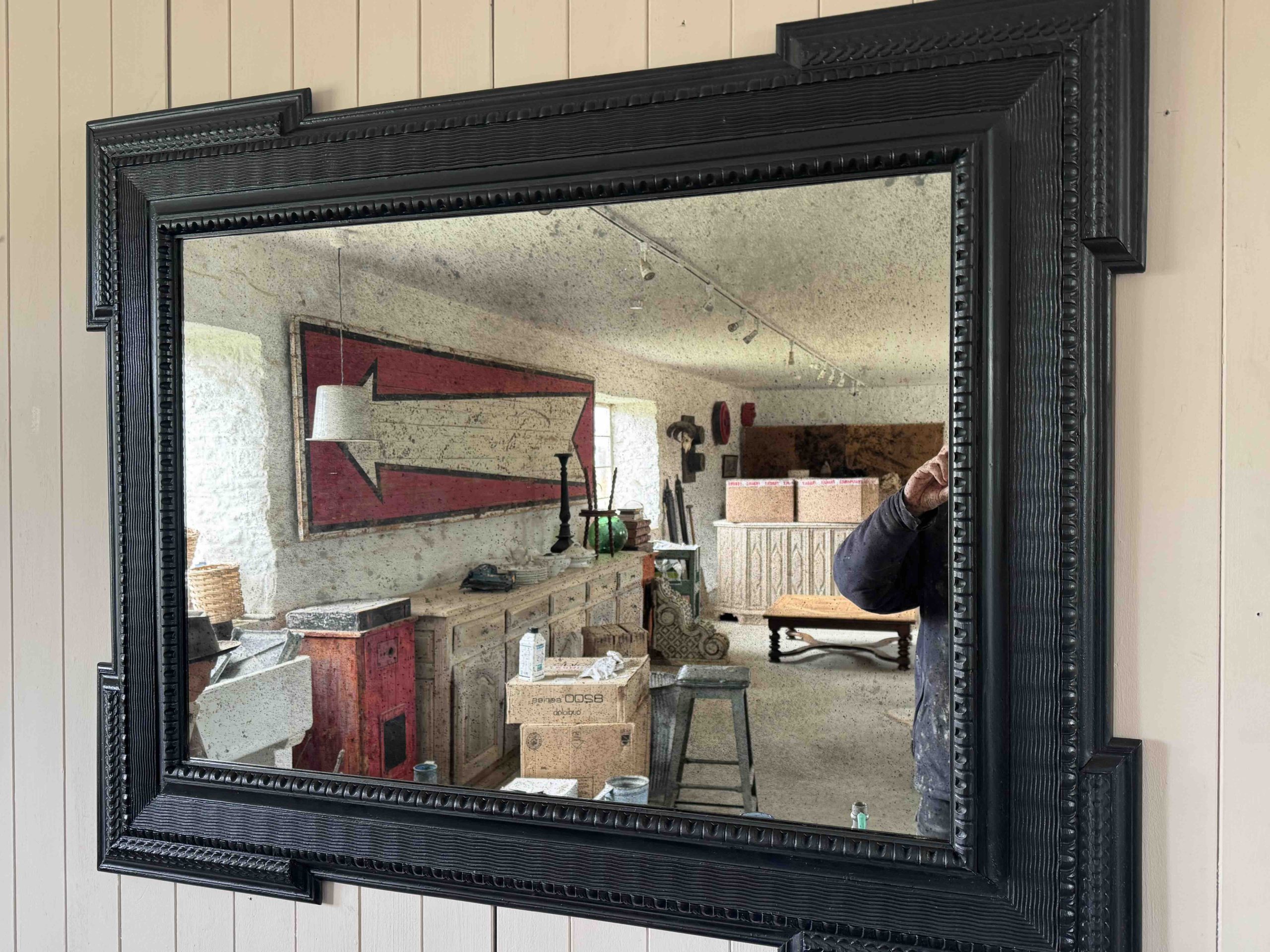 19th Century Italian Black Ripple Mirror - Image 6
